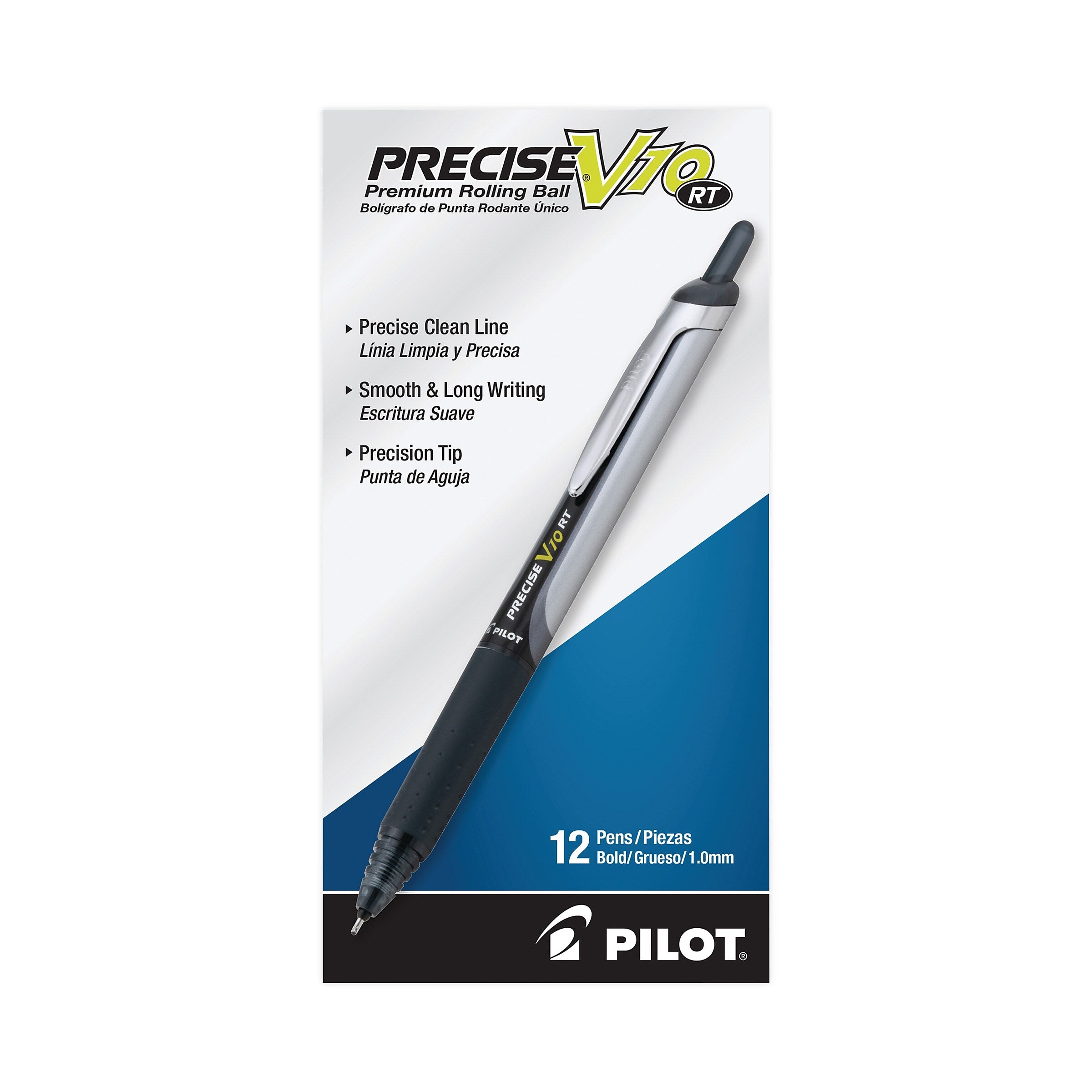 Pilot V10 Retractable Rollerball Pen, Bold Point, 1.0 mm, Black Ink, 12/Pack (PIL13450)