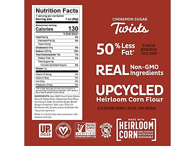 Pipcorn Gluten Free Cinnamon Sugar Twists, 1 oz., 24 Bags/Carton (TWCINN10C24)