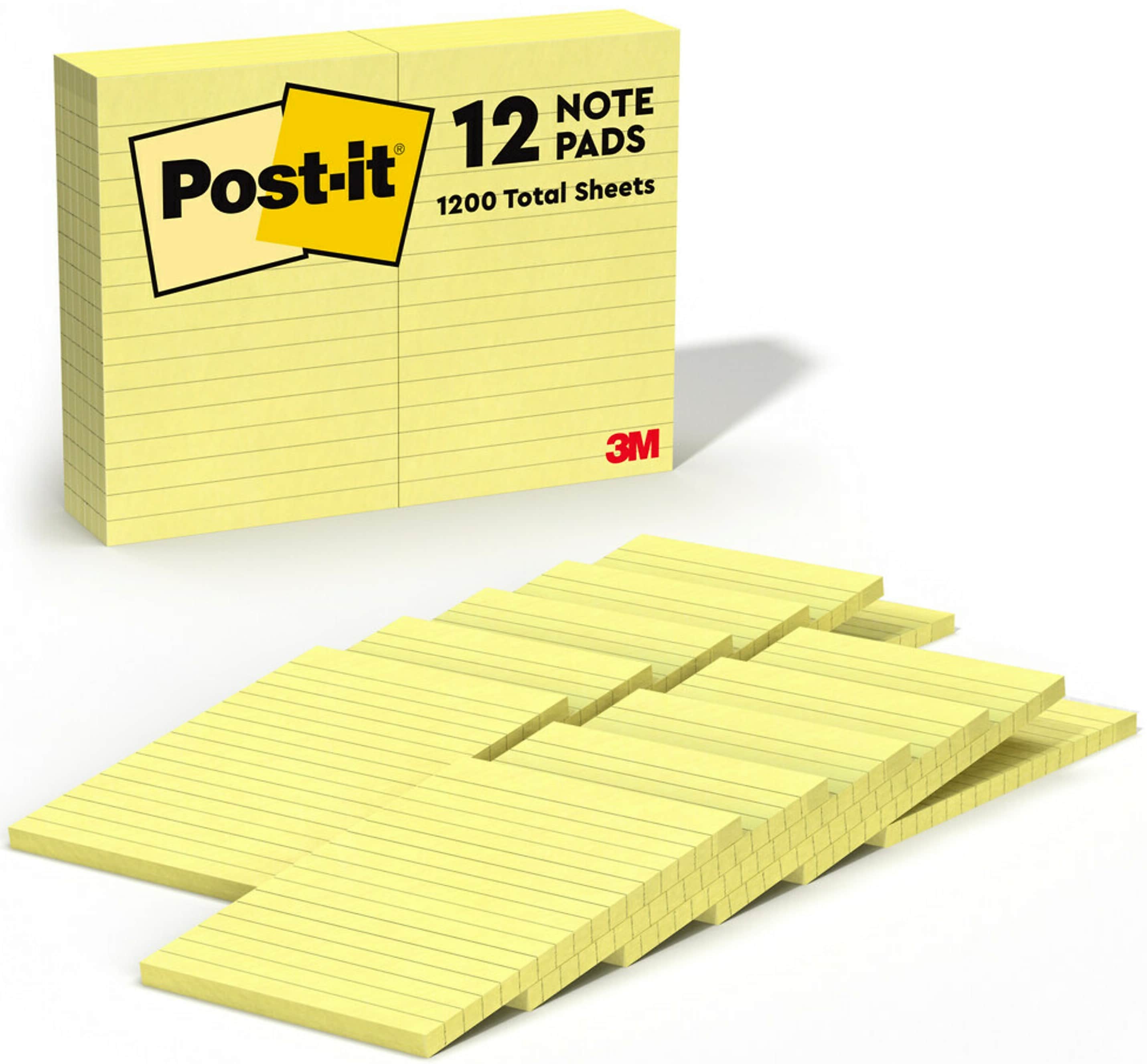 Post-it Notes, 4" x 6", Canary Collection, Lined, 100 Sheet/Pad, 12 Pads/Pack (660YW)