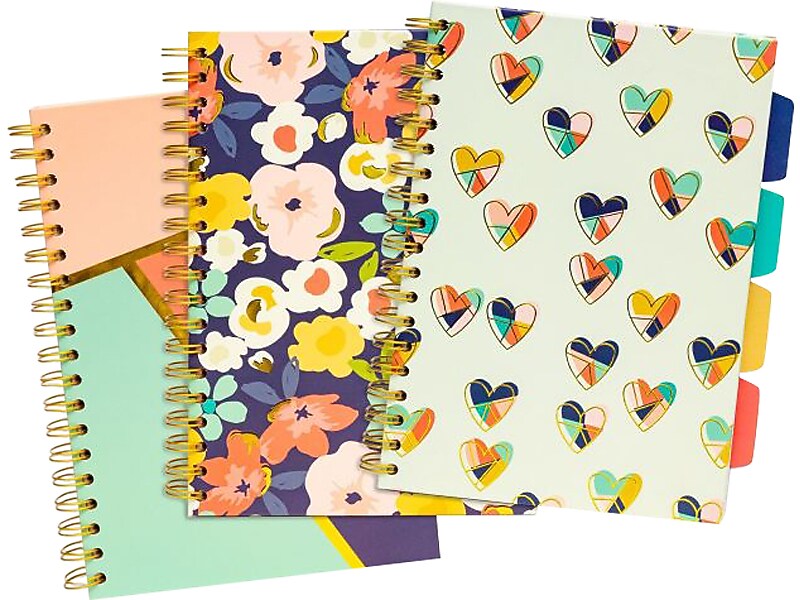 Carpe Diem Floral Love 5-Subject Subject Notebooks, 7.09" x 10", College Ruled, 100 Sheets, Assorted Colors, 3/Pack (9033-CD)