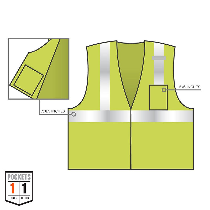 Ergodyne GloWear 8210Z High Visibility Sleeveless Safety Vest, ANSI Class R2, Lime, 4X/5X (21059)