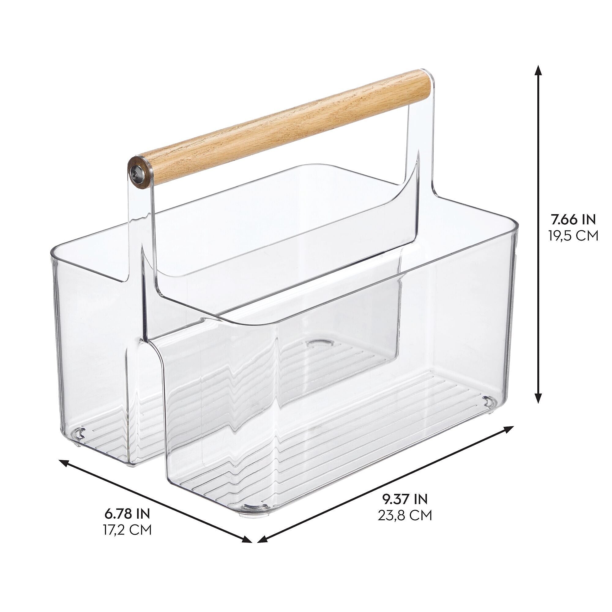 mDesign 2-Compartment Plastic Desk Organizer, Clear/Natural (25717RW)