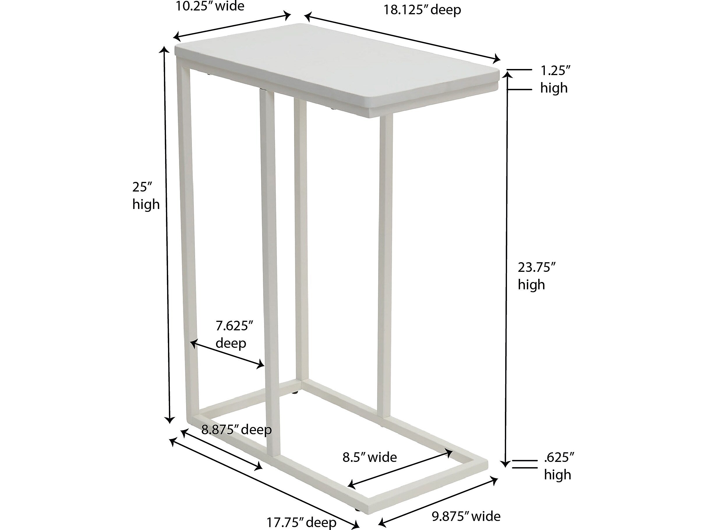 Household Essentials Jamestown 10.25"W x 17.75"D Laminate End Table, Scandinavian White/White (8100-1)