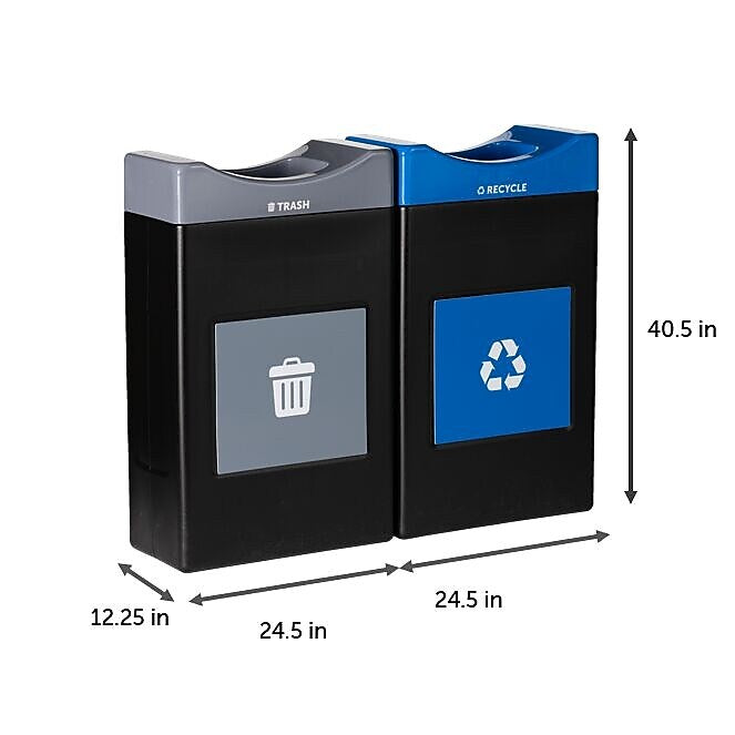 Commercial Zone Avante Series Polyethylene Dual-Stream Trash and Recycling Center, 60 Gallon, Black (787207MSA)