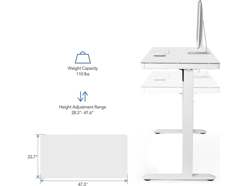 FlexiSpot EW8 48"W Rectangular Adjustable Metal Standing Desk, White (EW8W)
