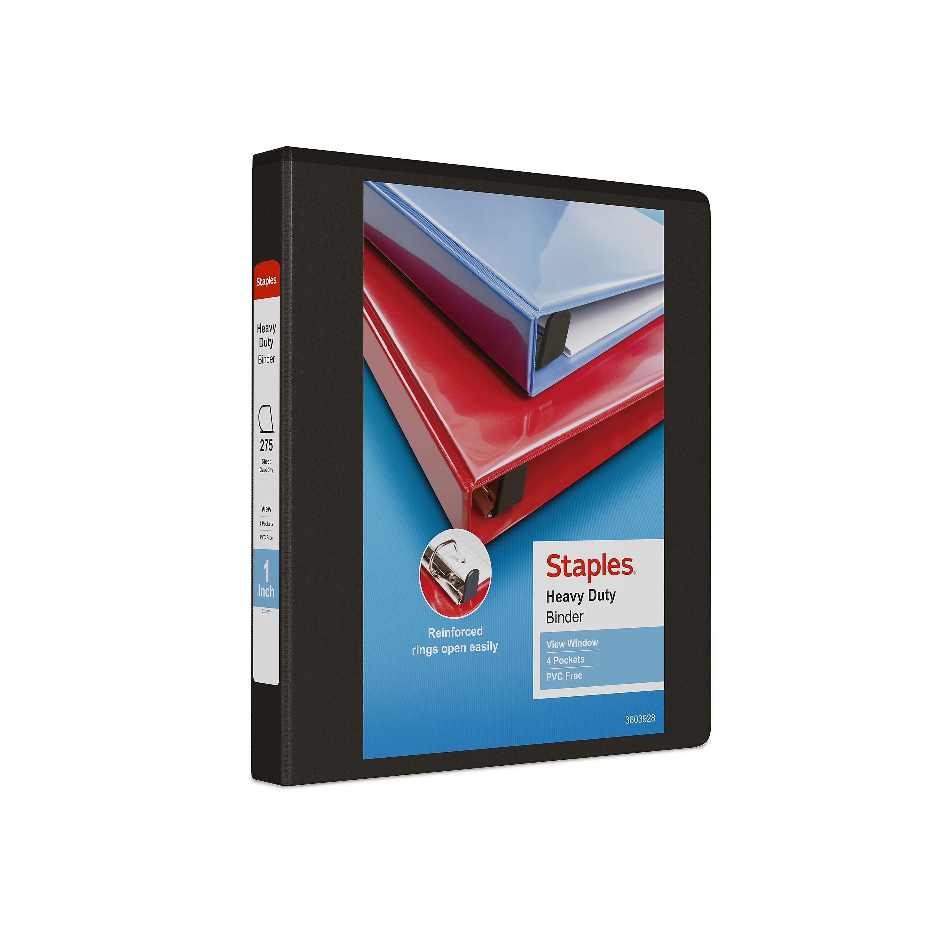 Staples Heavy Duty 1" 3-Ring View Binder, D-Ring, Black (ST56231-CC)
