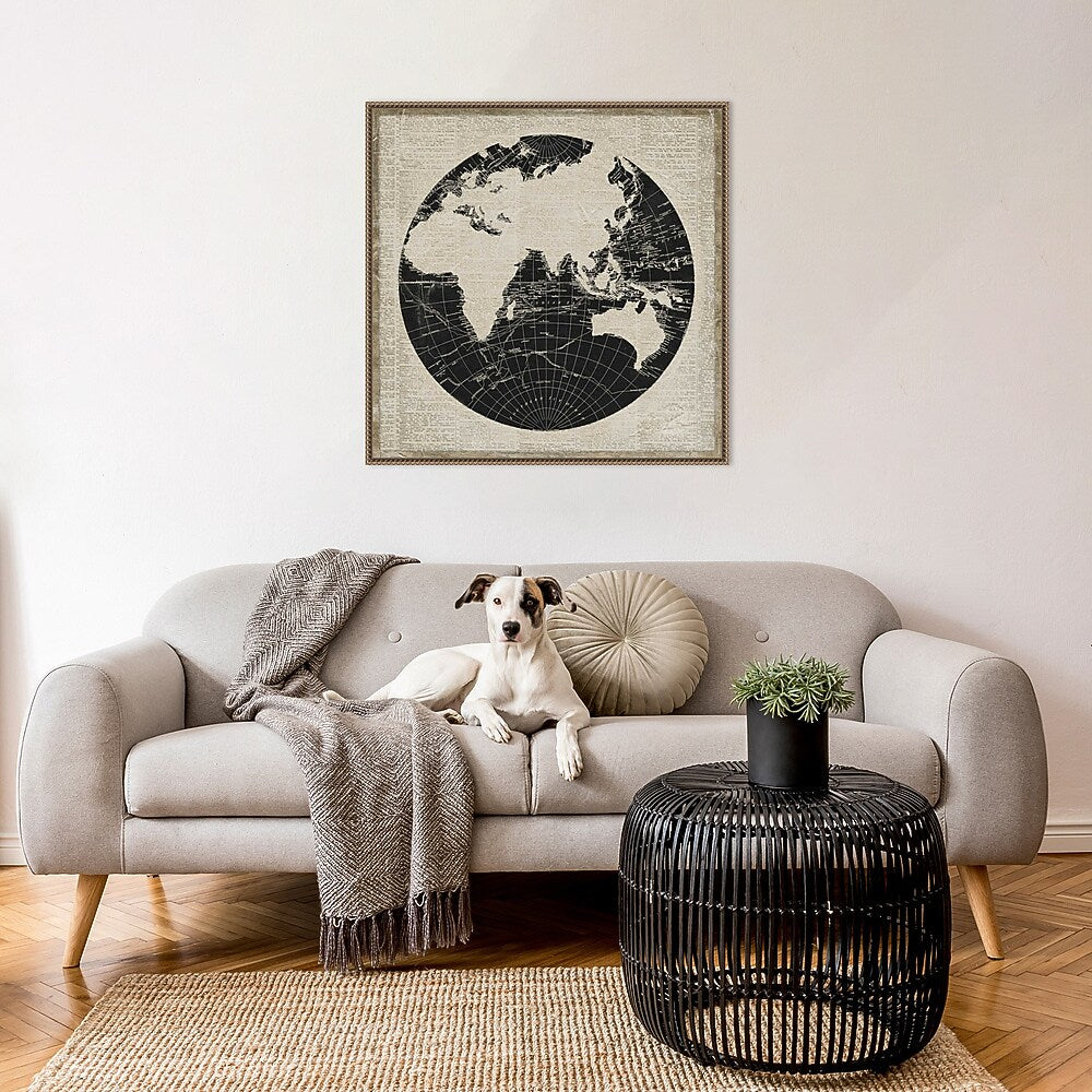 Amanti Art World News Map II by Elizabeth Medley Framed Canvas Wall Art Print, 30" x 30" (A42678299438)