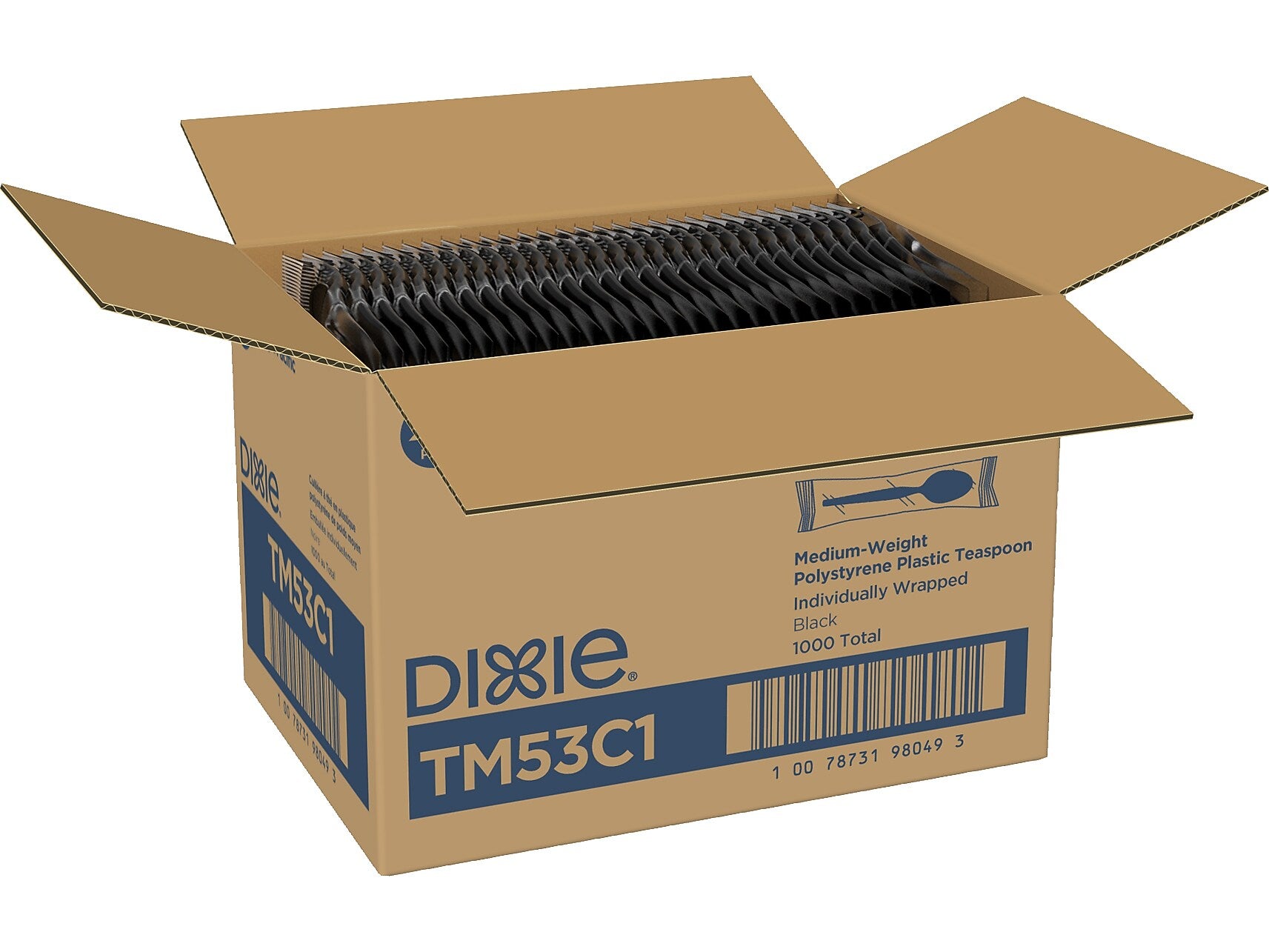 Dixie Individually Wrapped Polystyrene Tea Spoon, Medium-Weight, Black, 1000 Pieces/Carton (TM53C1)