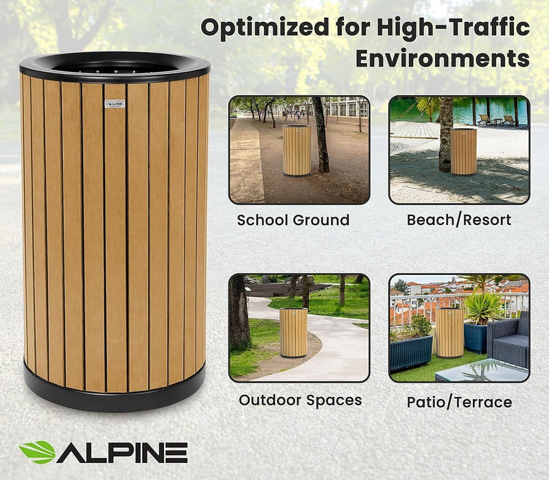 Alpine Industries Steel Outdoor Trash Can with Open Lid, 32 Gallon, Cedar (ALP4400-01-CD)