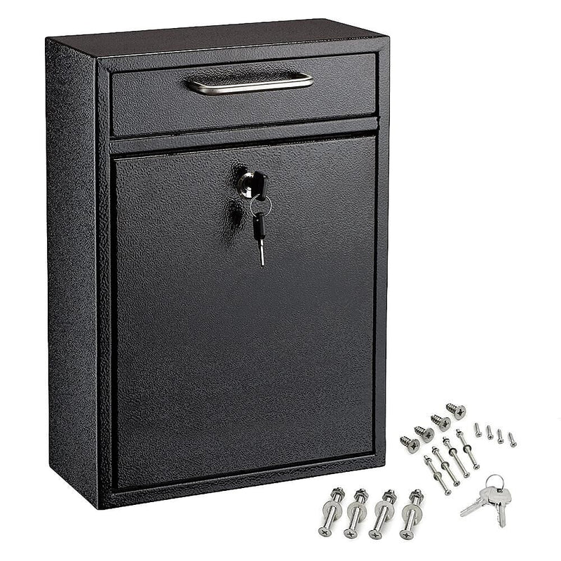 AdirOffice Steel Large Wall Mounted Drop Box Interoffice Mailbox, Key Lock, Black (631-04-BLK-PKG)