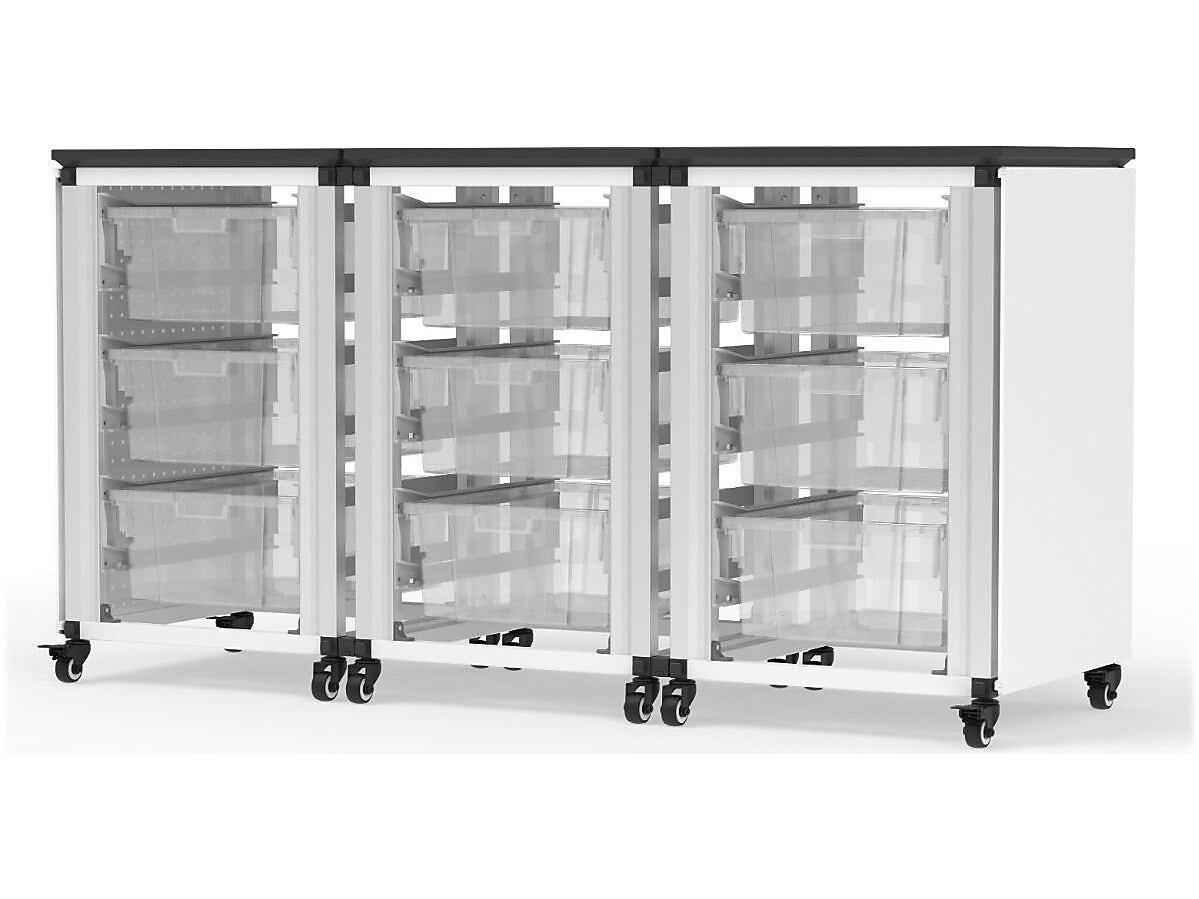 Luxor Mobile 9-Section Modular Classroom Storage Cabinet, 28.75"H x 18.2"D, White (MBS-STR-31-9L)