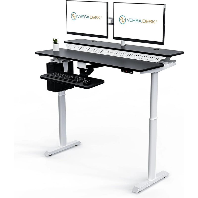 VersaDesk PowerLift Split-Level 48"W Electric Rectangular Adjustable Standing Desk, Black/White (PL2SD4830-WB)