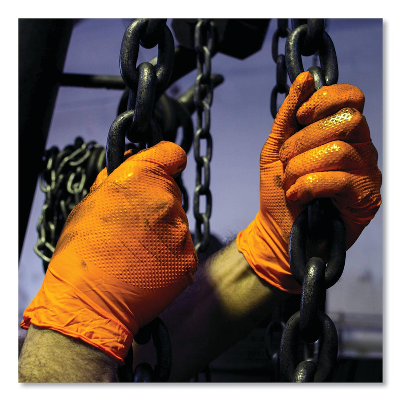 GloveWorks by AMMEX Heavy-Duty Industrial Gloves, Powder-Free, 8 mil, Large, Orange, 100 Gloves/Box, 10 Boxes/Carton
