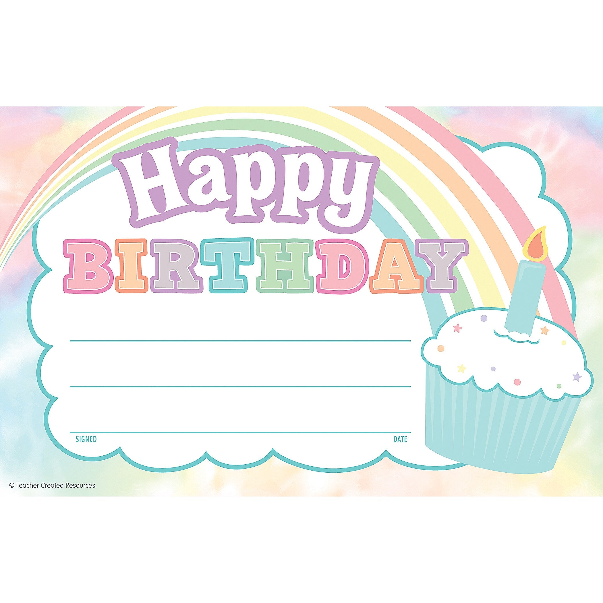 Teacher Created Resources Pastel Pop Happy Birthday Awards, 25/Pack, 6 Packs/Bundle (TCR8447-6)