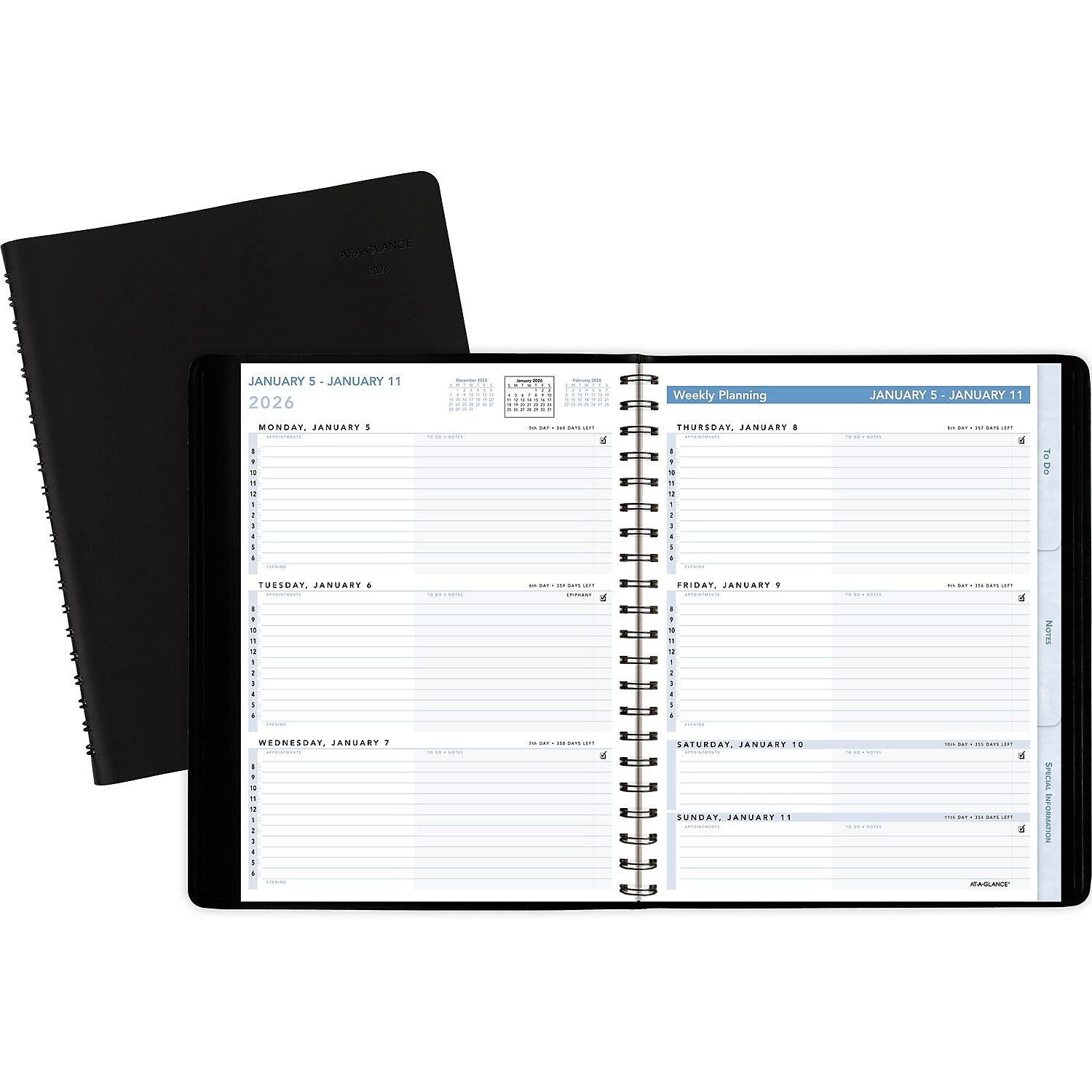 2026 AT-A-GLANCE The Action 8" x 11" Weekly Appointment Book, Faux Leather Cover, Black (70-EP01-05-26)