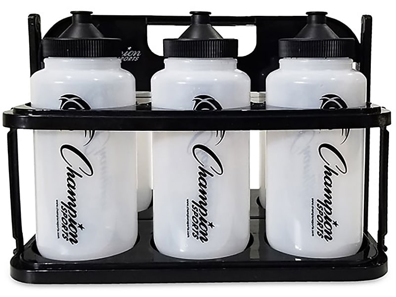 Champion Sports Plastic Water Bottle, 32 oz., Clear/Black, 6/Pack (CWBWXSET)