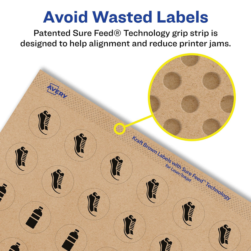 Avery Laser/Inkjet Round Multipurpose Labels, 0.75" Dia., Kraft Brown, 2,000 Labels/Pack (94504)