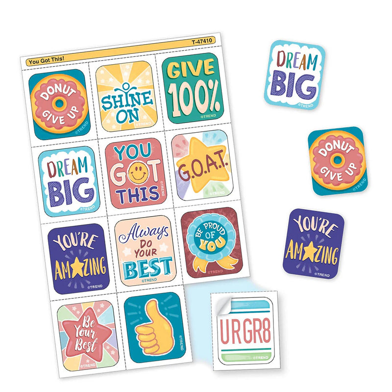 Trend Enterprises You Got This! Tear & Share Stickers, Multicolored, 60/ Pack, 6/Packs/Bundle (T-47410-6)