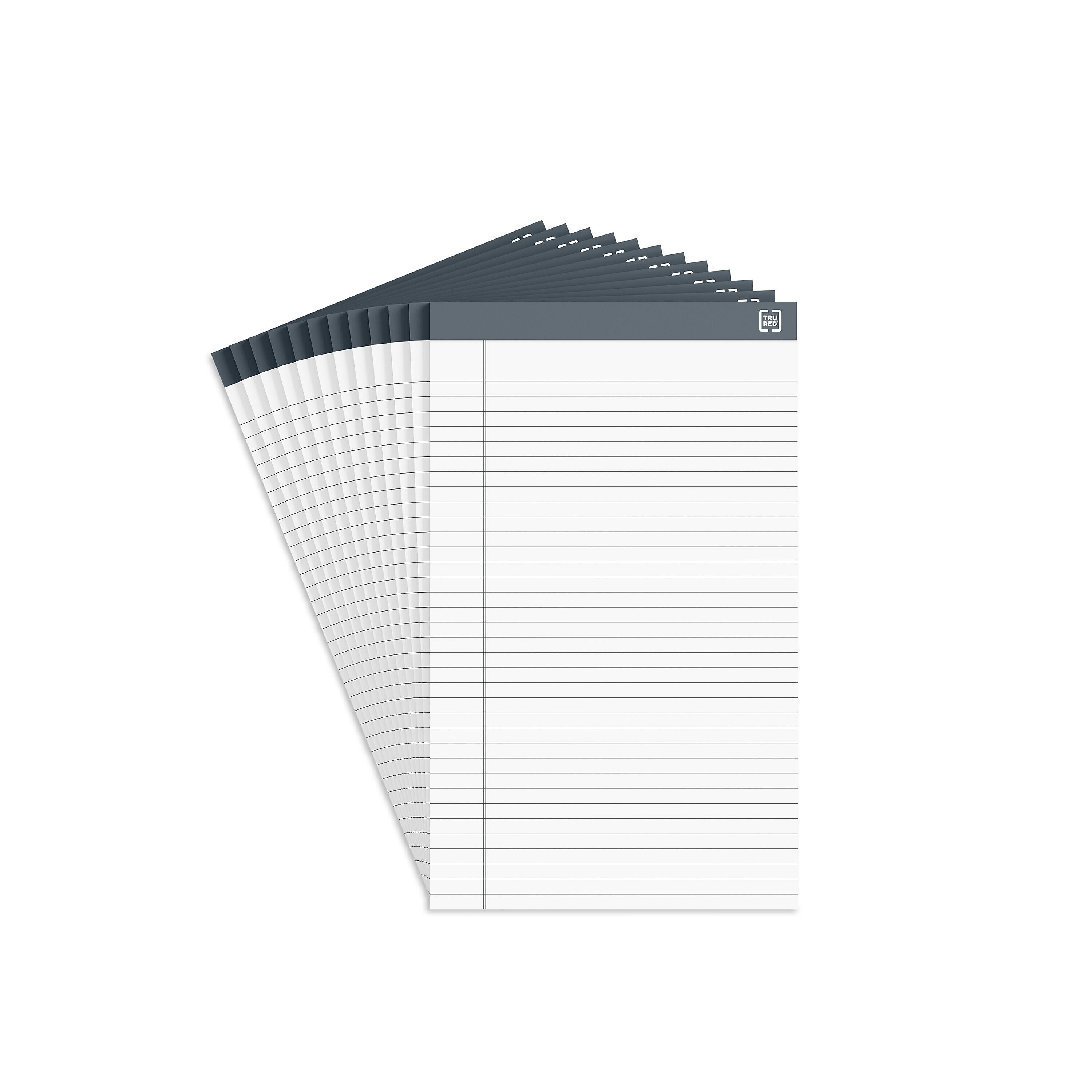 TRU RED™ Notepads, 8.5" x 14", Wide Ruled, White, 50 Sheets/Pad, 12 Pads/Pack (TR57372)