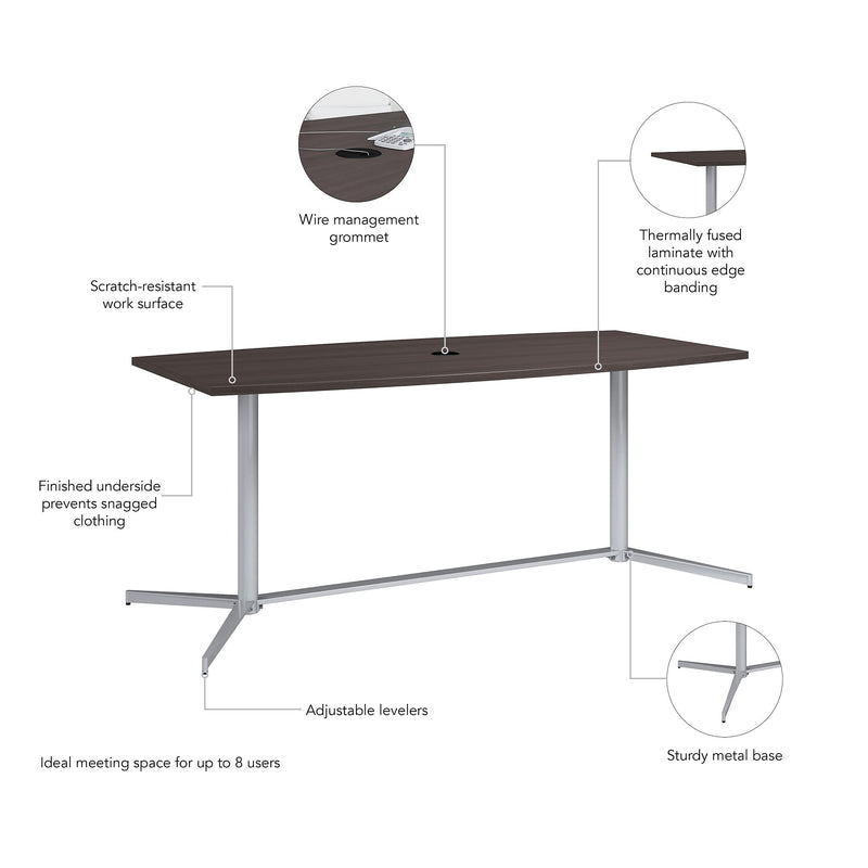 Bush Business Furniture 72"W x 36"D Boat Shaped Conference Table, Storm Gray (99TBM72SGSVK)