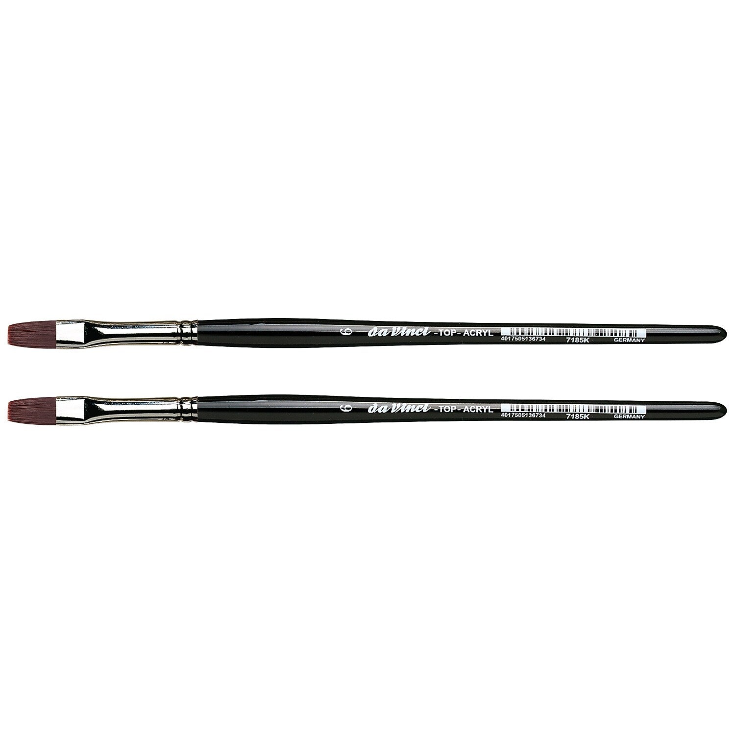 da Vinci TOP-ACRYL Oil and Acrylic Synthetic Bright Red-Brown Flat Brush, 2 Brushes/Pack (DVXVA7185K6-2)