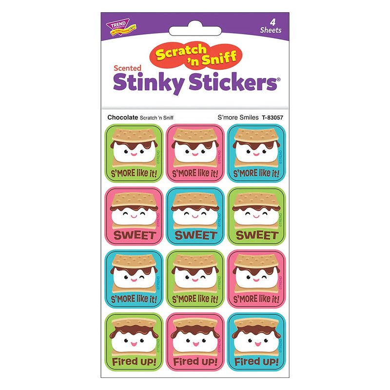 Trend Enterprises S'more Smiles Chocolate Scent Scratch 'n Sniff Stinky Stickers, Multicolored, 48/Pack, 6/Packs/Bundle