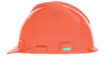 Mine Safety Appliances V-Gard Polyethylene 4-Point Pinlock Suspension Short Brim Hard Hat, Orange (454-463945)