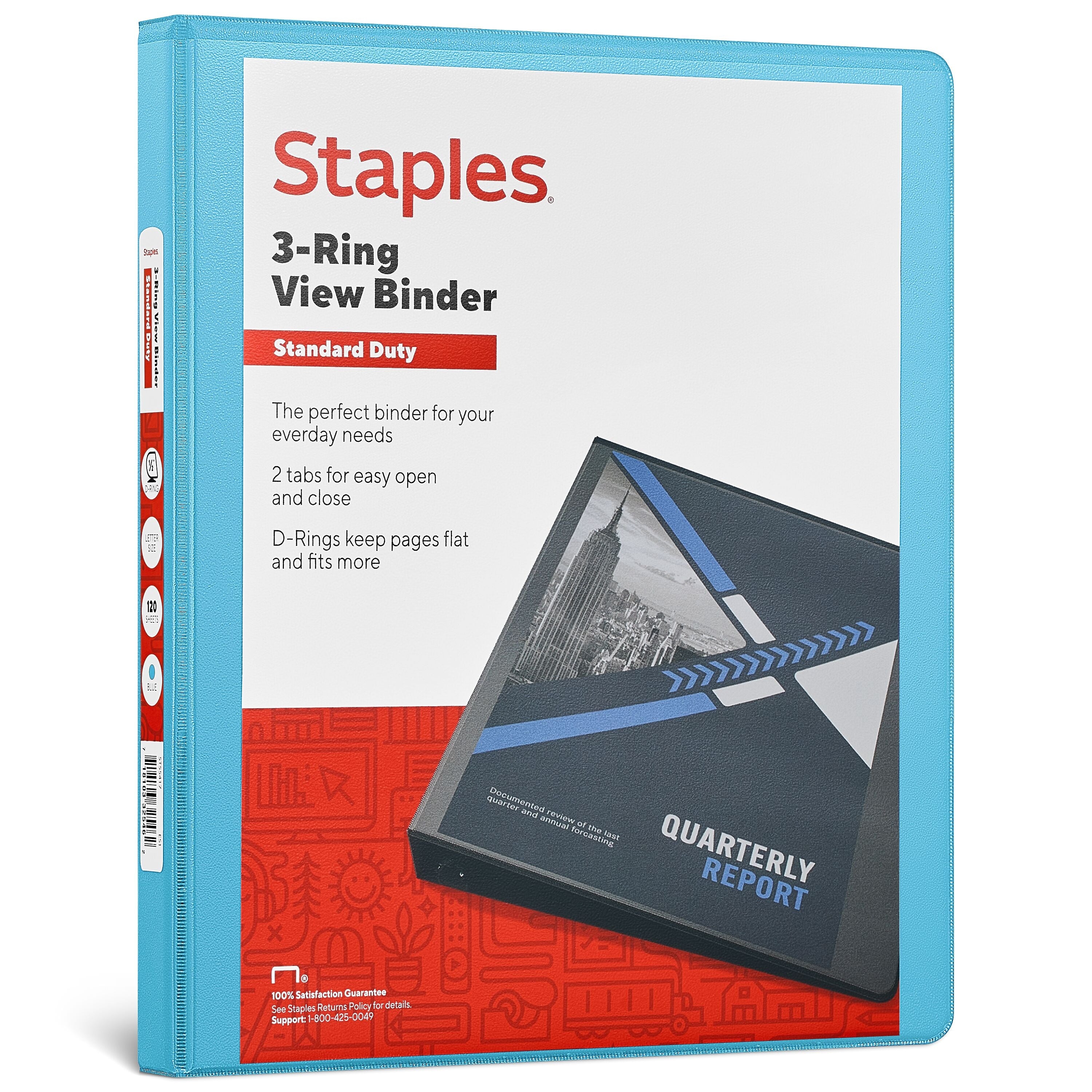 Staples 1/2" 3-Ring View Binder, D-Ring, Teal (55422/26429)