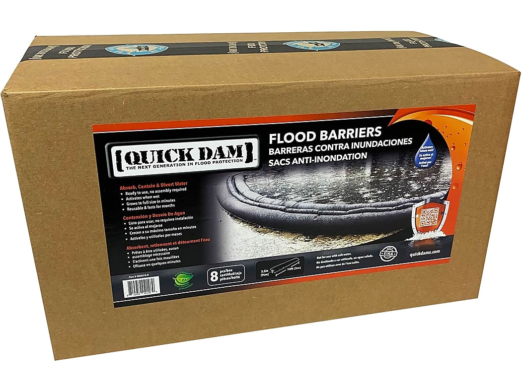 Quick Dam Water Flood Barrier, 120", Up to 8 Gal., 8/Box (QD610-8)
