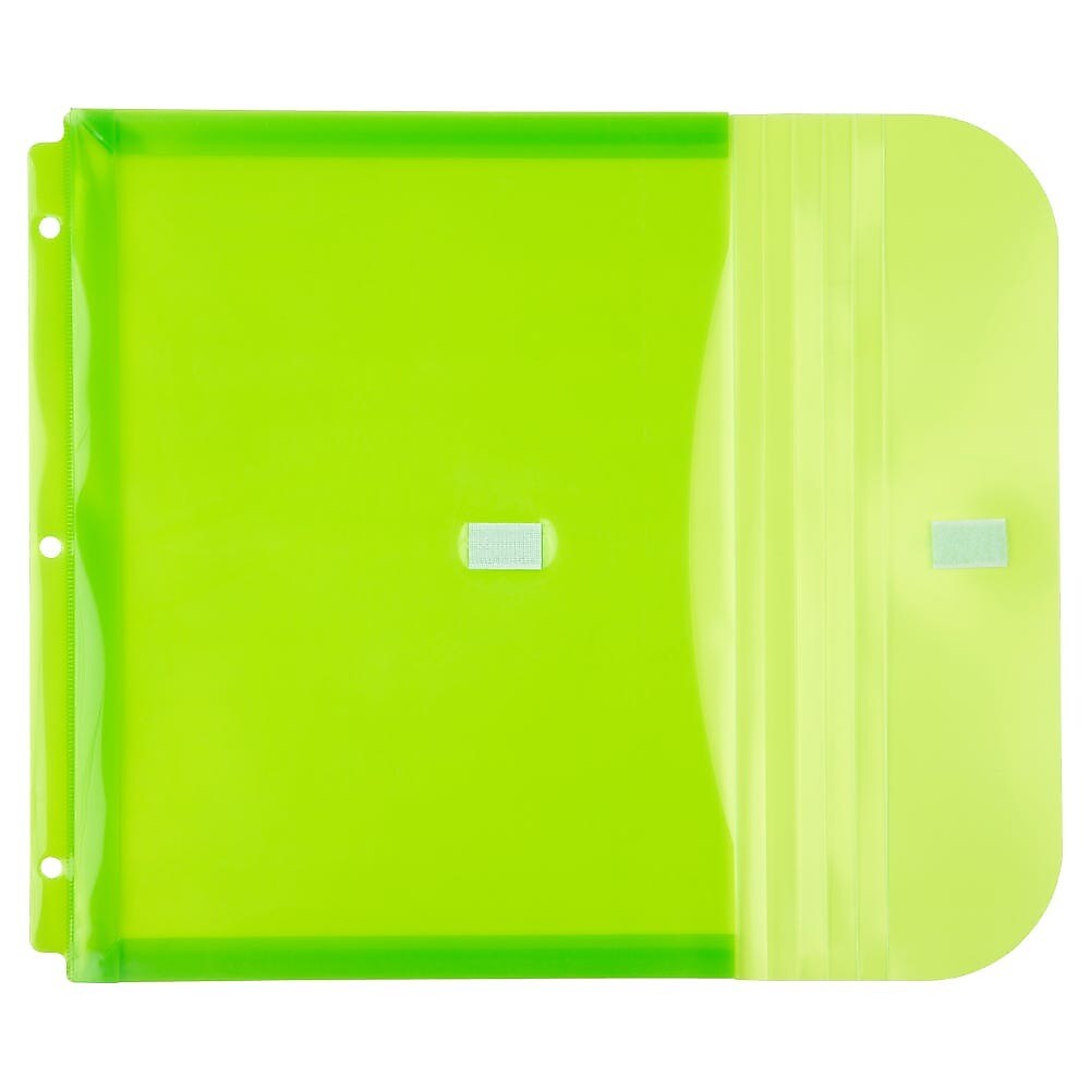 JAM Paper Plastic Binder Pocket, 3-Hole Punched, Lime Green, 3/Pack (218VB1LIMEX3)