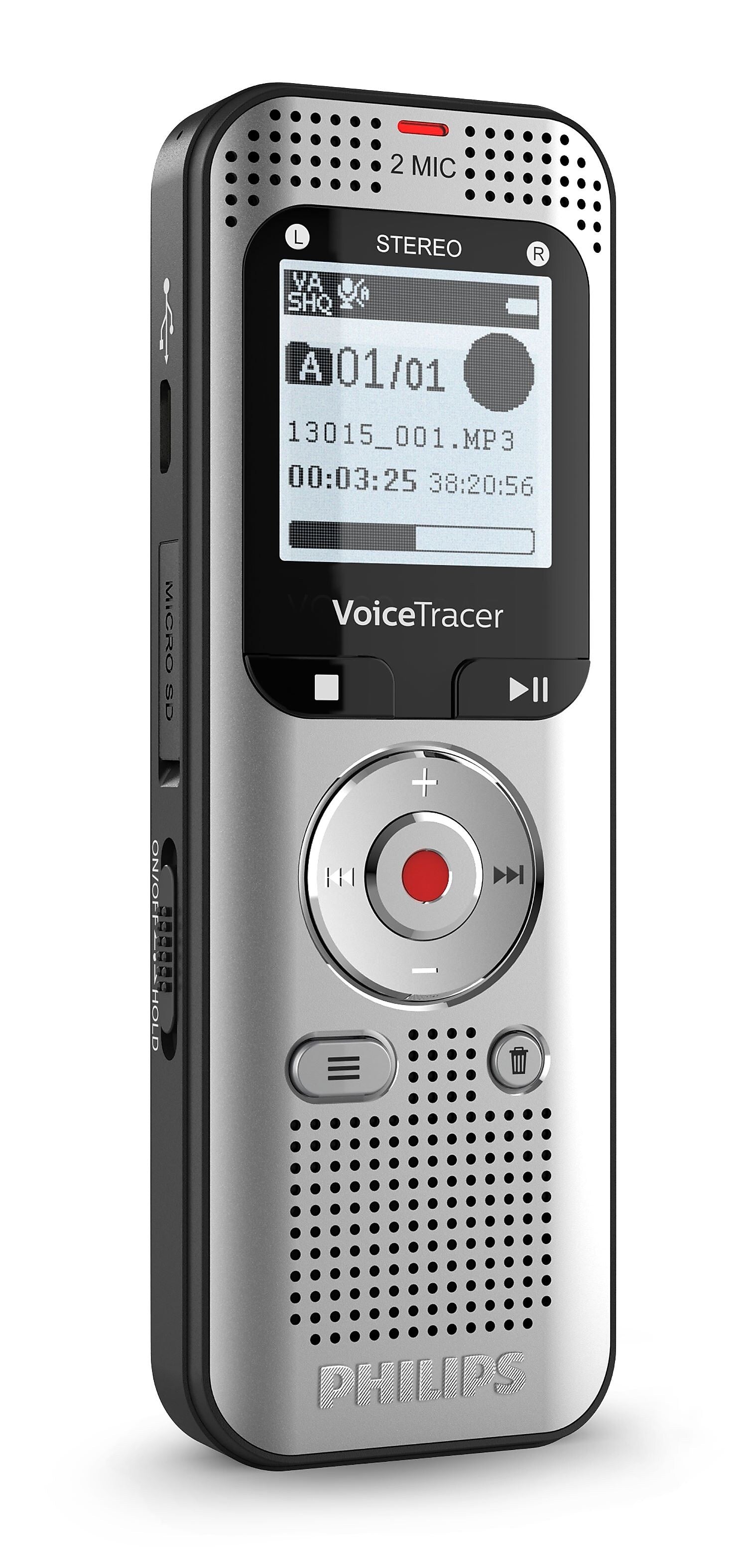Philips VoiceTracer Digital Voice Recorder with Sembly Speech to Text, 8GB, Silver (DVT2015)