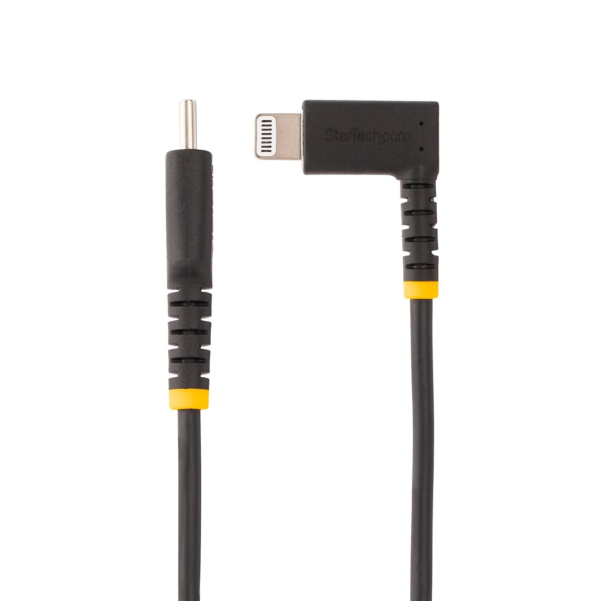 StarTech.com 6.6ft USB-C to Lightning Cable, Charge/Sync, Right-Angled Lightning, Black (RUSB2CLTMM2MR)