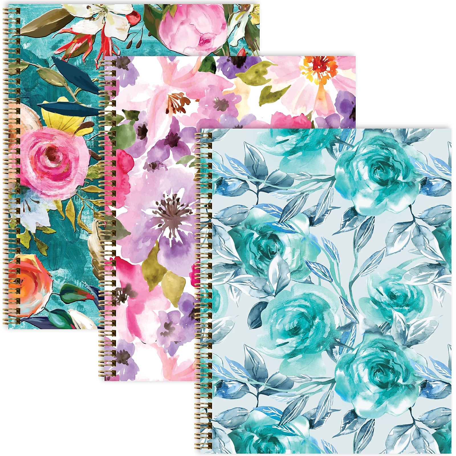 Global Printed Products 1-Subject Notebooks, 8.5"x11", College Ruled, 120 Sheets, Floral, 3/Pack (GPP-0104-A)