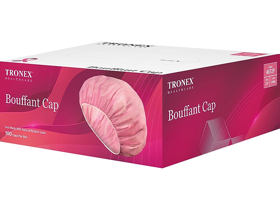 Tronex Spunbonded Bouffant Cap, One Size, Pink, 100 Caps/Box, 5 Boxes/Pack (4672P)