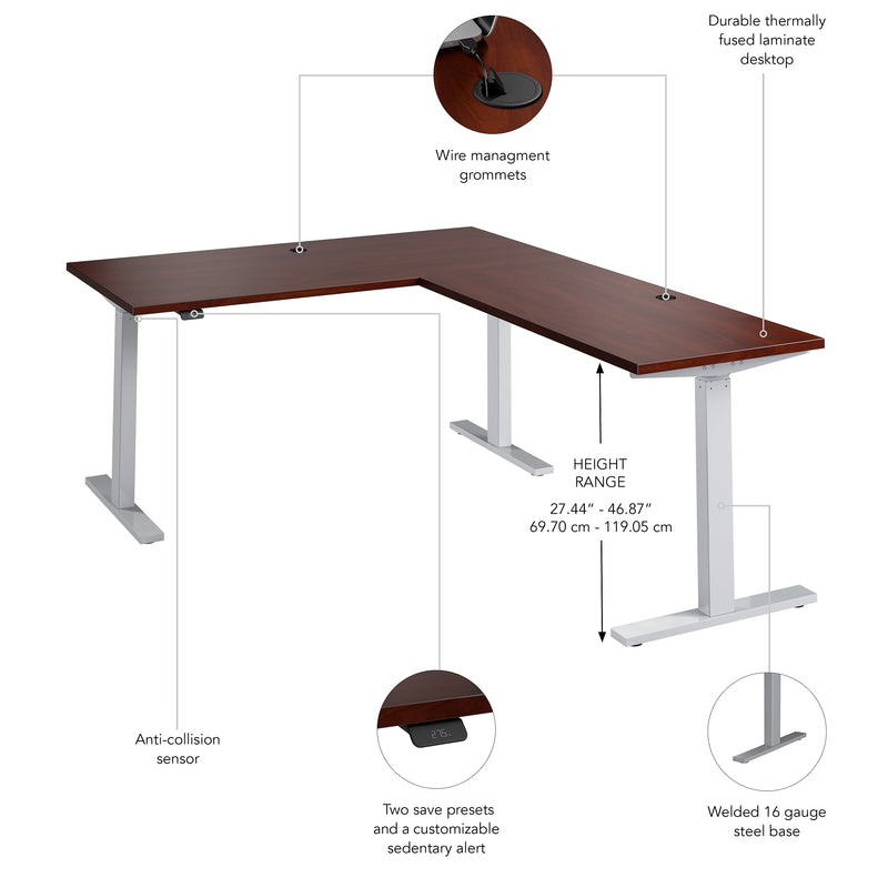 Bush Business Furniture Move 60 Series 60"W L Shaped Adjustable Standing Desk, Hansen Cherry (M6SL6078HCSK)