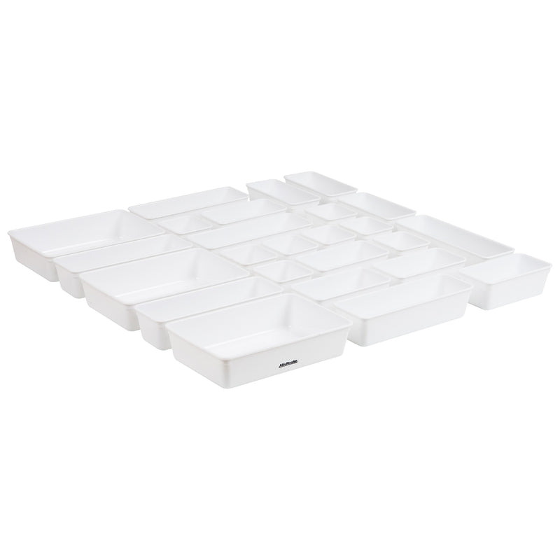 Mind Reader Stackable Plastic Desk Tray Set, White, 25 Pieces (DRORG25-WHT)