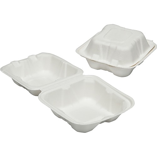 AbilityOne SKILCRAFT Hinged Lid Square Food Container, Microwave Safe, White, 400/Pack, (NSN6646906)