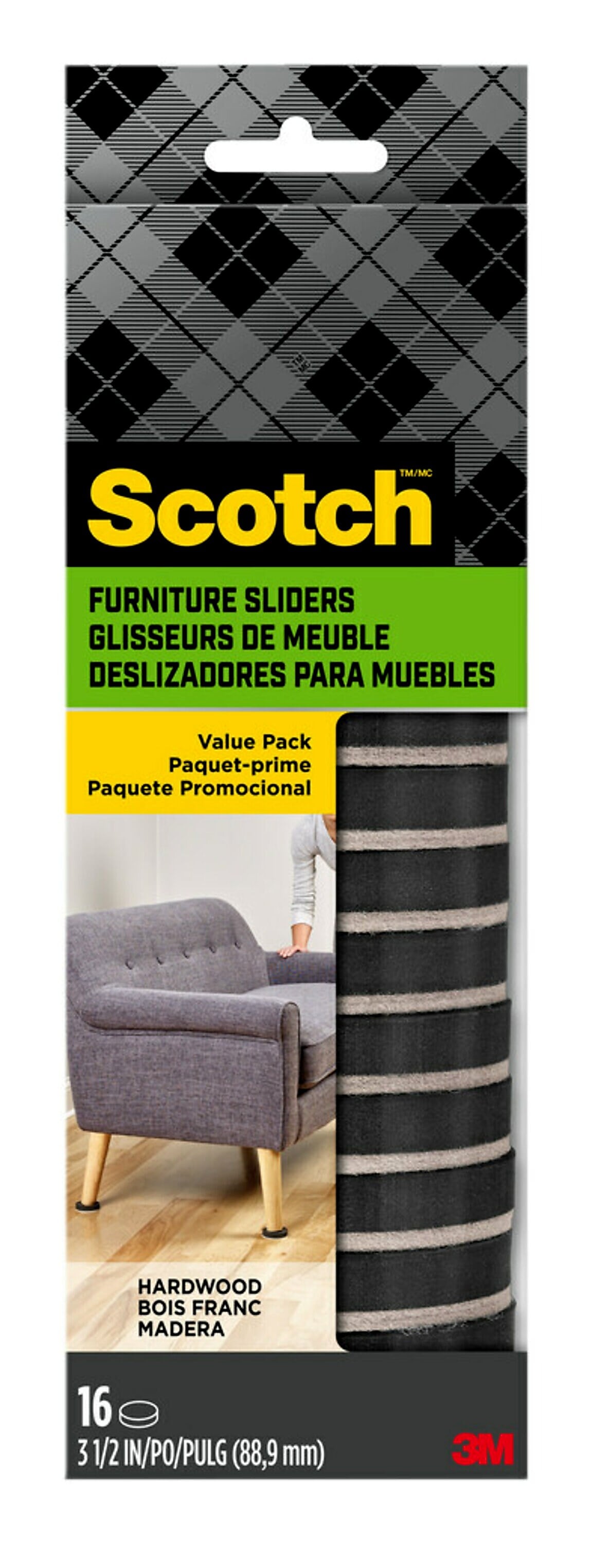 Scotch Furniture Sliders, Black/Beige, 16/Pack (SP674-NA)