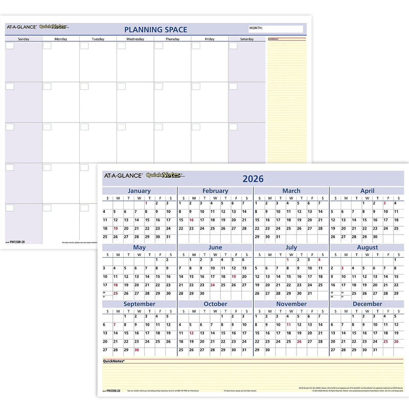 2026 AT-A-GLANCE QuickNotes 16" x 12" Yearly Dry Erase Wall Calendar, Reversible (PM550B-28-26)