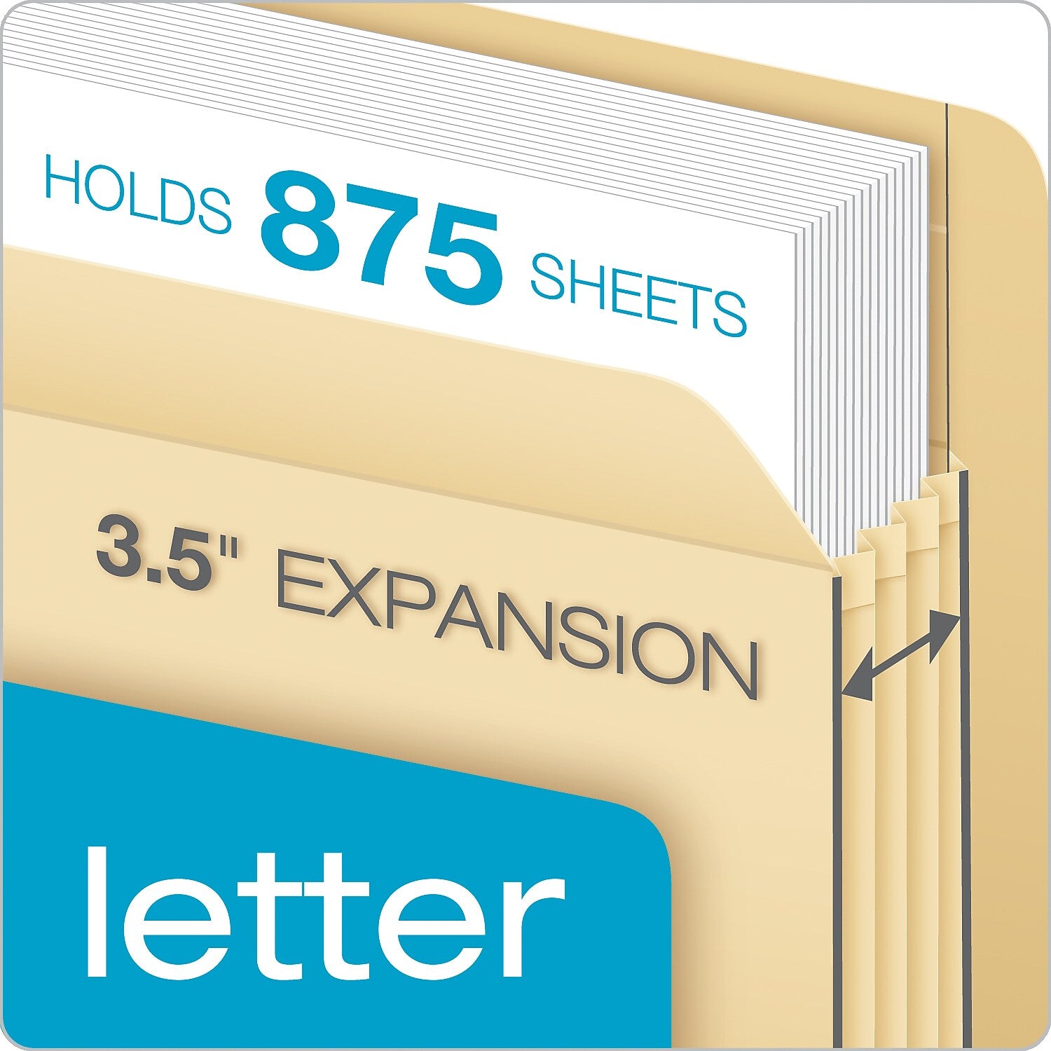 Pendaflex Recycled Reinforced File Pocket, 3 1/2" Expansion, Letter Size, Manila (12812)