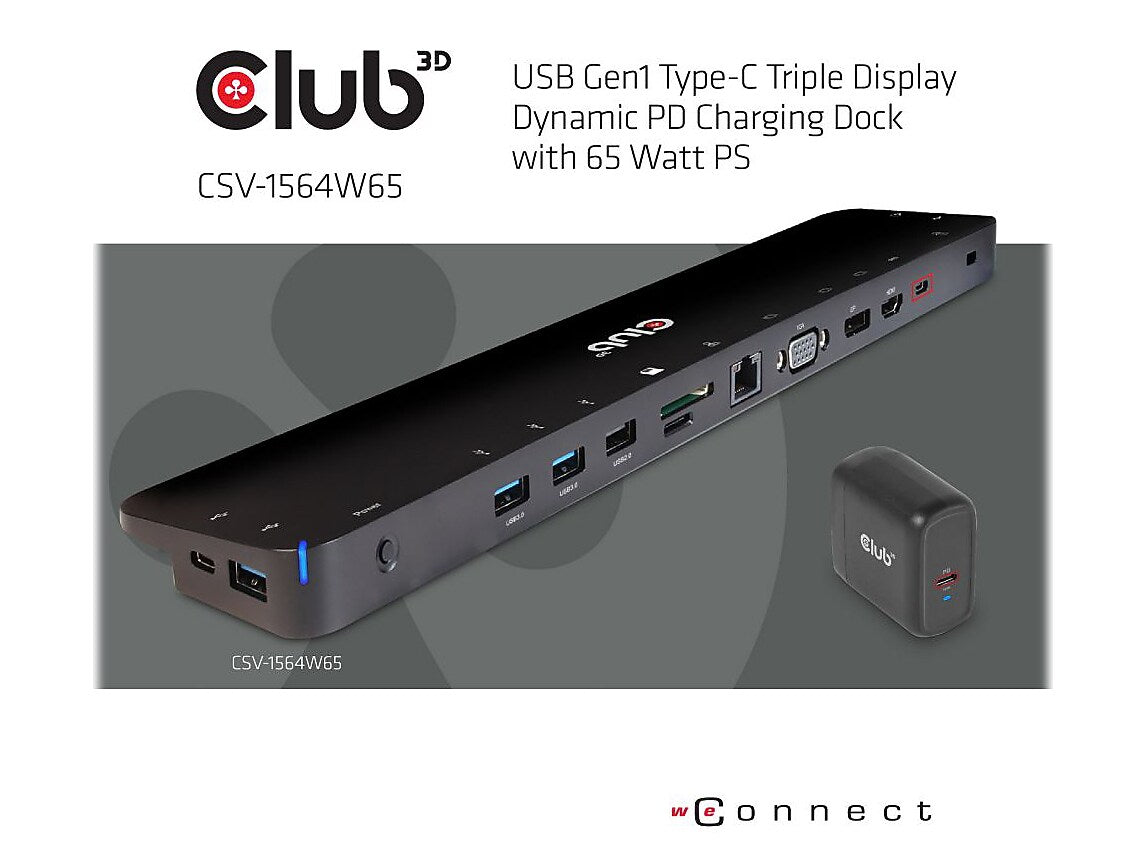 Club 3D Triple Display Charging Docking Station with 65W Power Supply (CSV-1564W65)