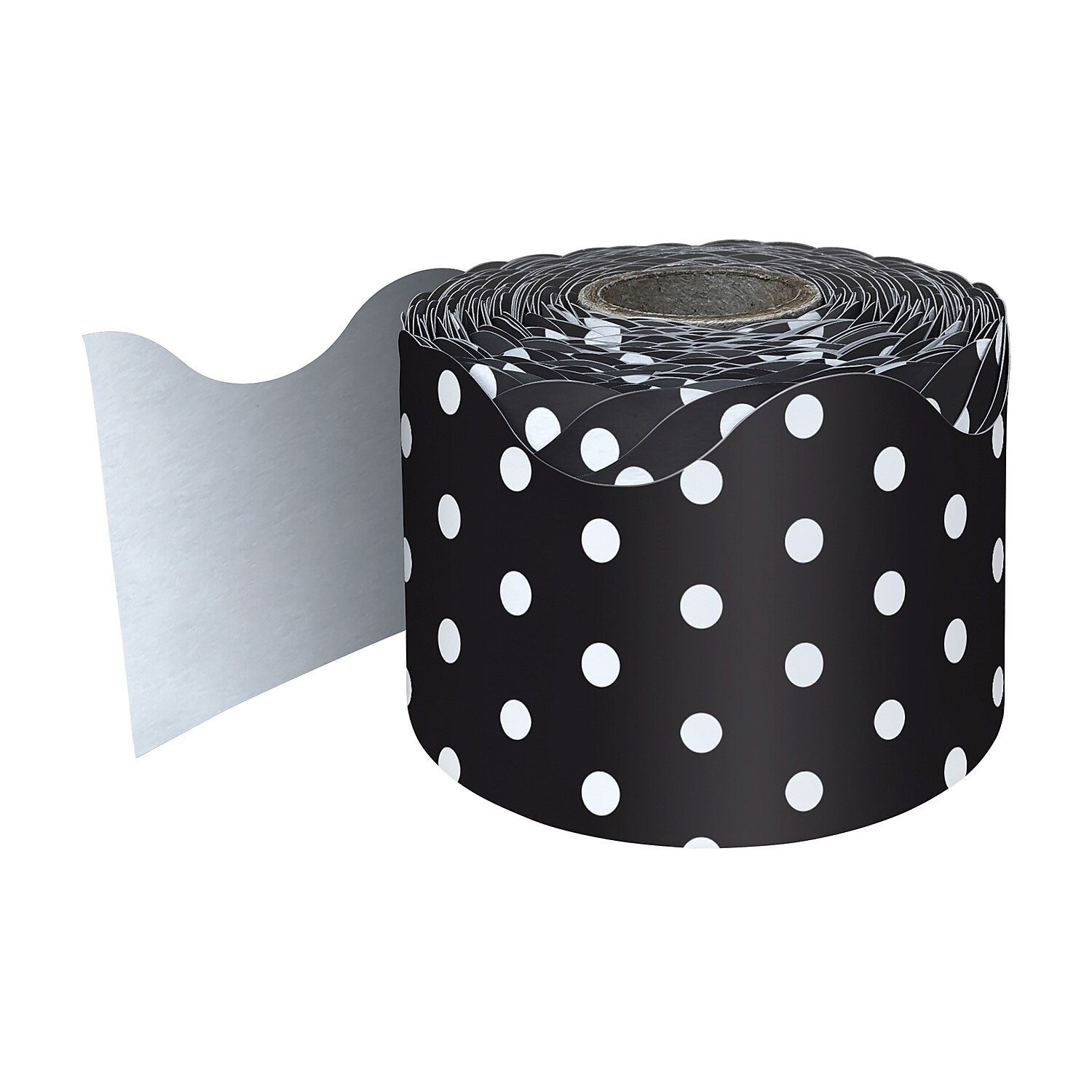 Carson Dellosa Education Rolled Scalloped Border, 2-1/4"x 65', Black with White Polka Dots, 3/Bundle (CD-108474-3)
