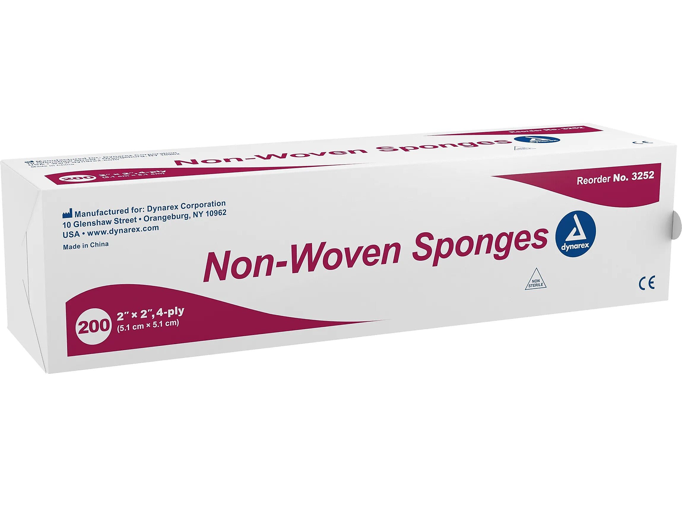 Dynarex 2" 4-Ply Nonwoven Sponge, 200/Pack, 20 Packs/Carton (3252)