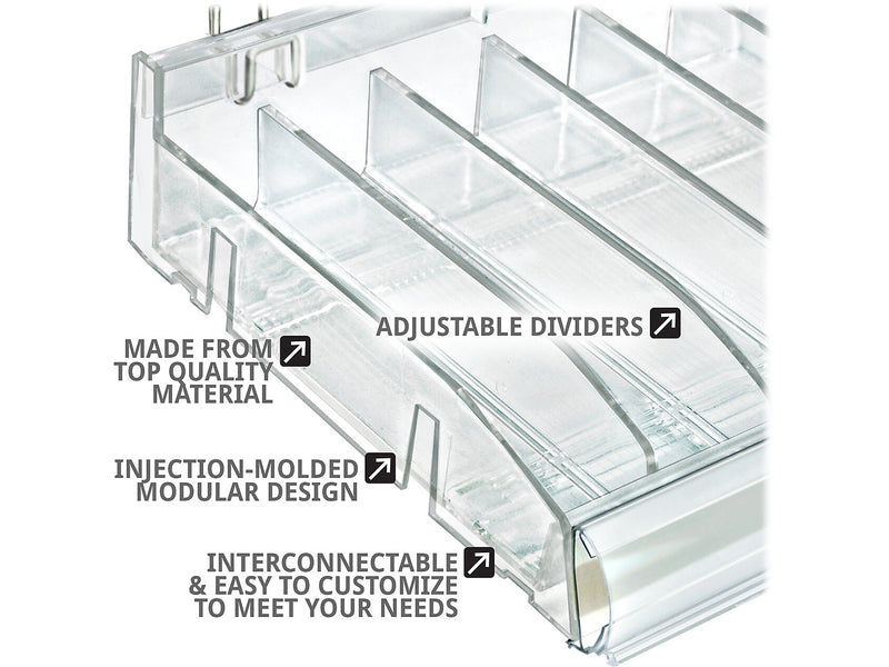Azar 3.5" x 12" Pegboard 6-Compartment Cosmetic Tray, Clear, 2/Pack (225820-DIVIDER-2PK)