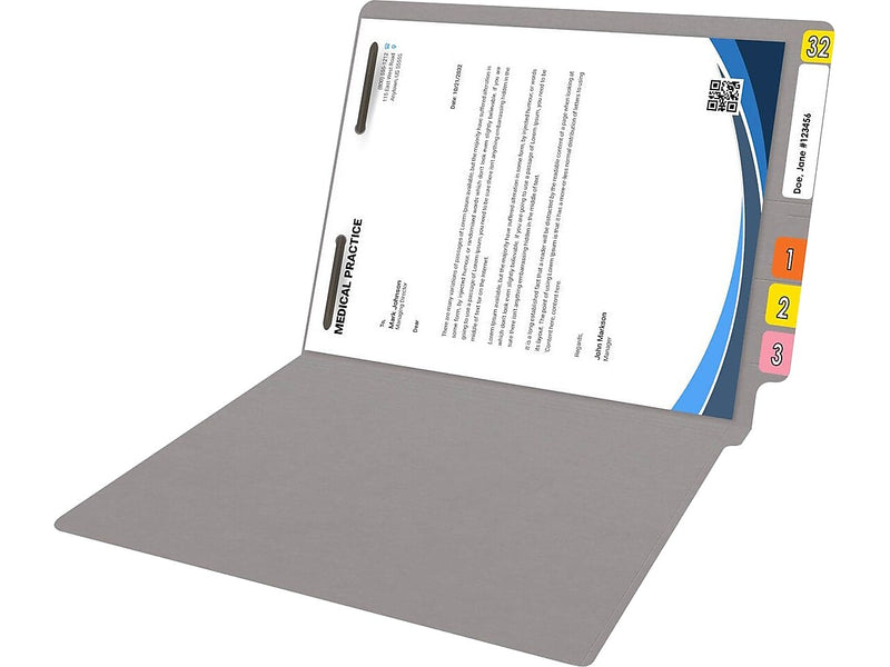 Medical Arts Press Reinforced End Tab File Folder, Straight Cut, Letter-Size, Gray, 50/Box (S-01601-GRY)