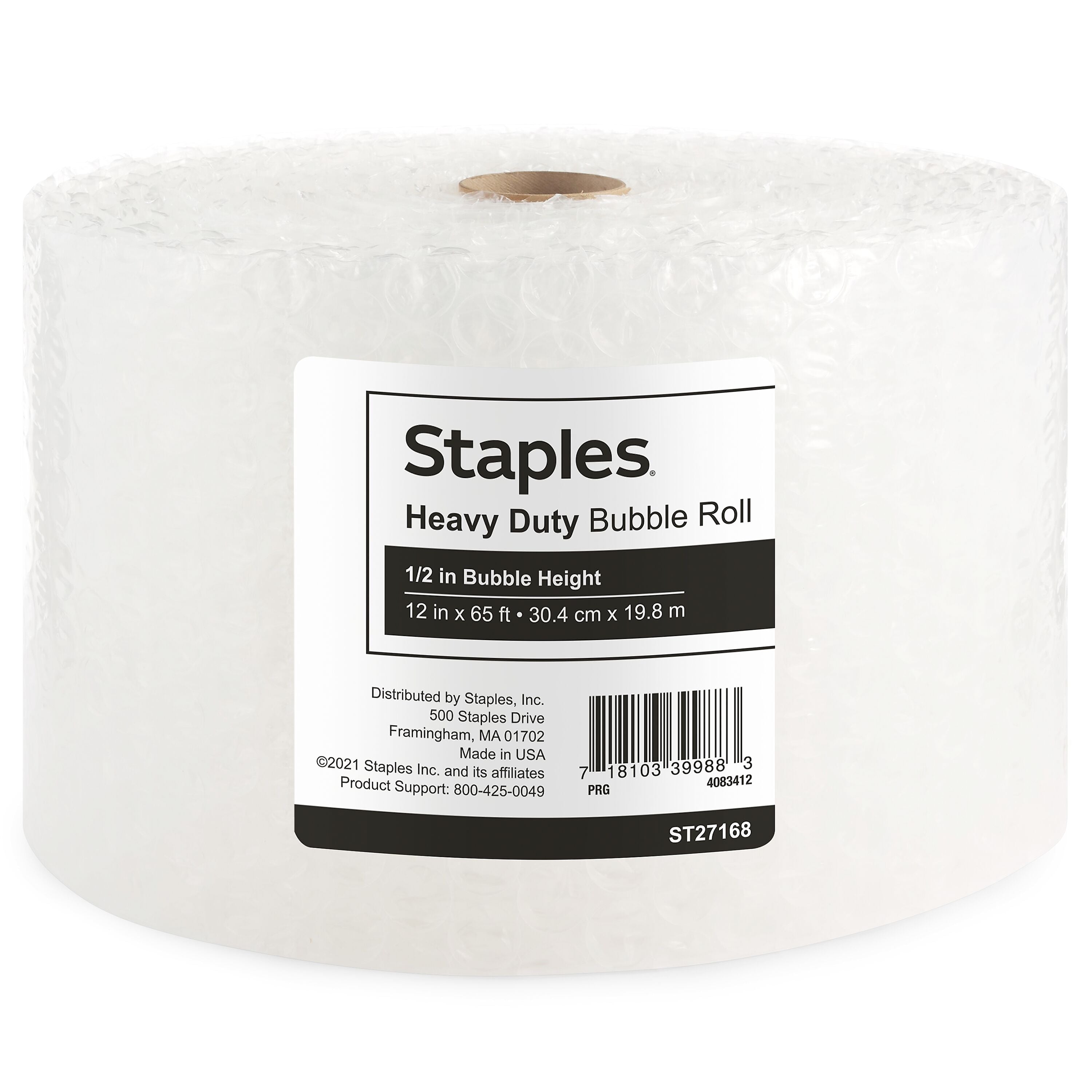 Staples 1/2" Bubble Roll, 12" x 65', Clear (4069422)