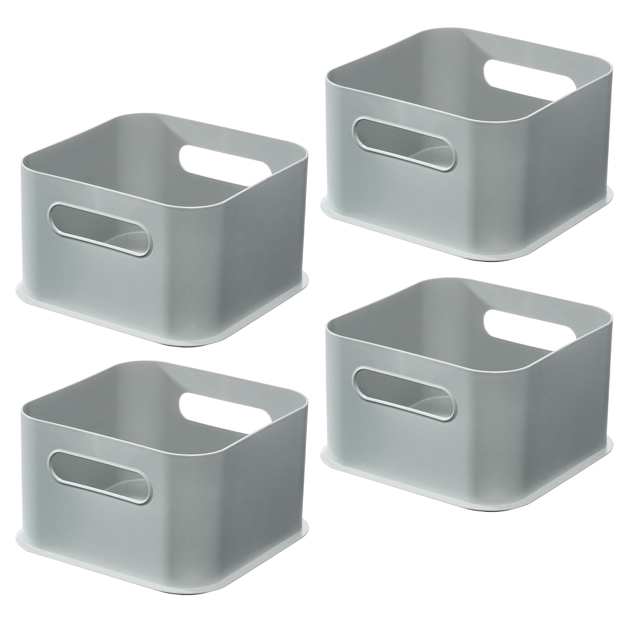 iDESIGN Medium Stackable Plastic Storage Bin, 5" x 8.43" x 8.43", Gray, 4/Pack (29213M4)