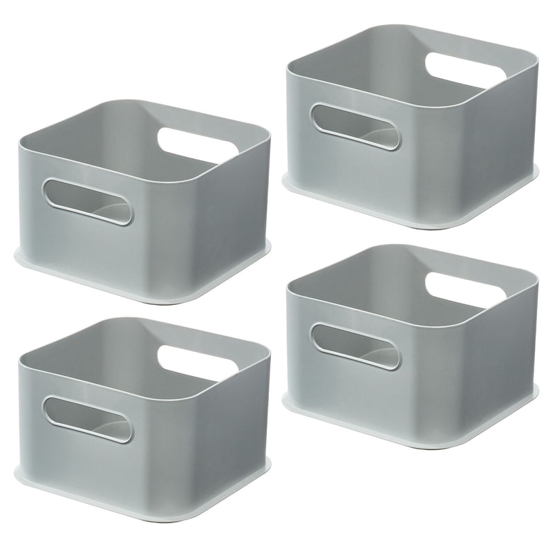 iDESIGN Medium Stackable Plastic Storage Bin, 5" x 8.43" x 8.43", Gray, 4/Pack (29213M4)