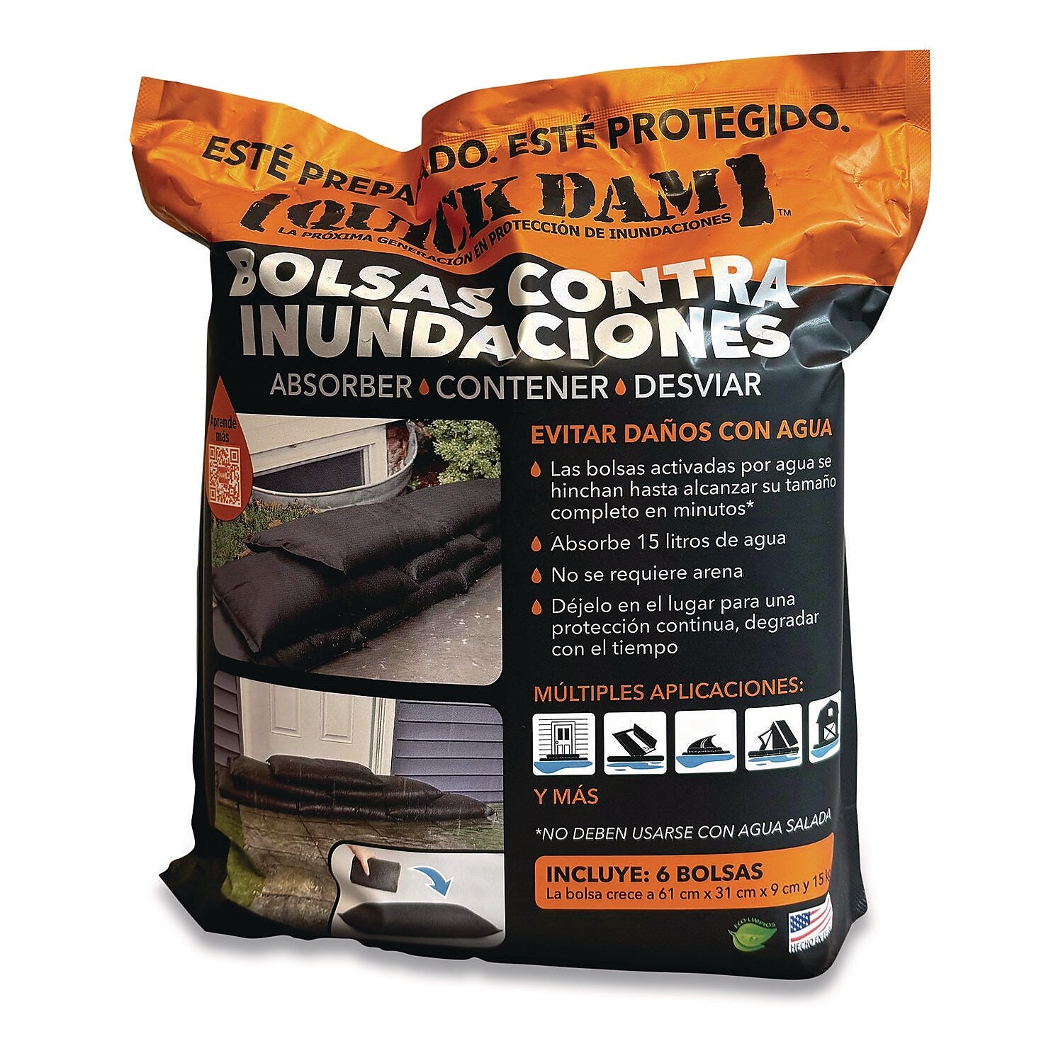 Quick Dam Water Flood Bags, 12" x 24" x 3.5", 6/Pack (QD1224-6ES)