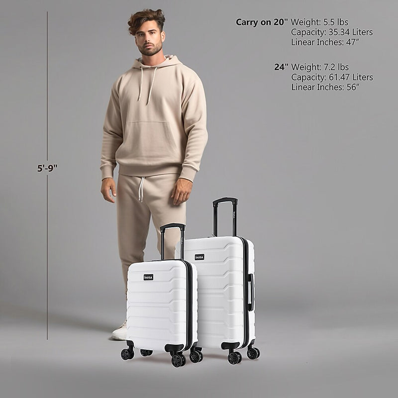 InUSA Trend 2-Piece Hardside Spinner Luggage Set, TSA Checkpoint Friendly, White (IUTRE0SM-WHI)